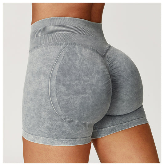 Sollinarry Seamless Stone Washed Yoga Shorts High Waist Hip Lift Shorts Skinny Running Sports Fitness Yoga Pants Women