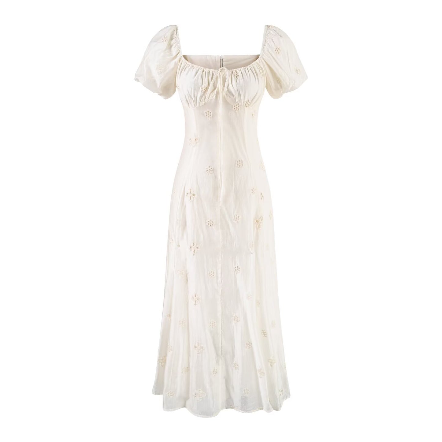 Gentle Sexy Dignified Hollow Out Cutout Embroidery Tie Neck Dress Women Summer Holiday Slimming Dress