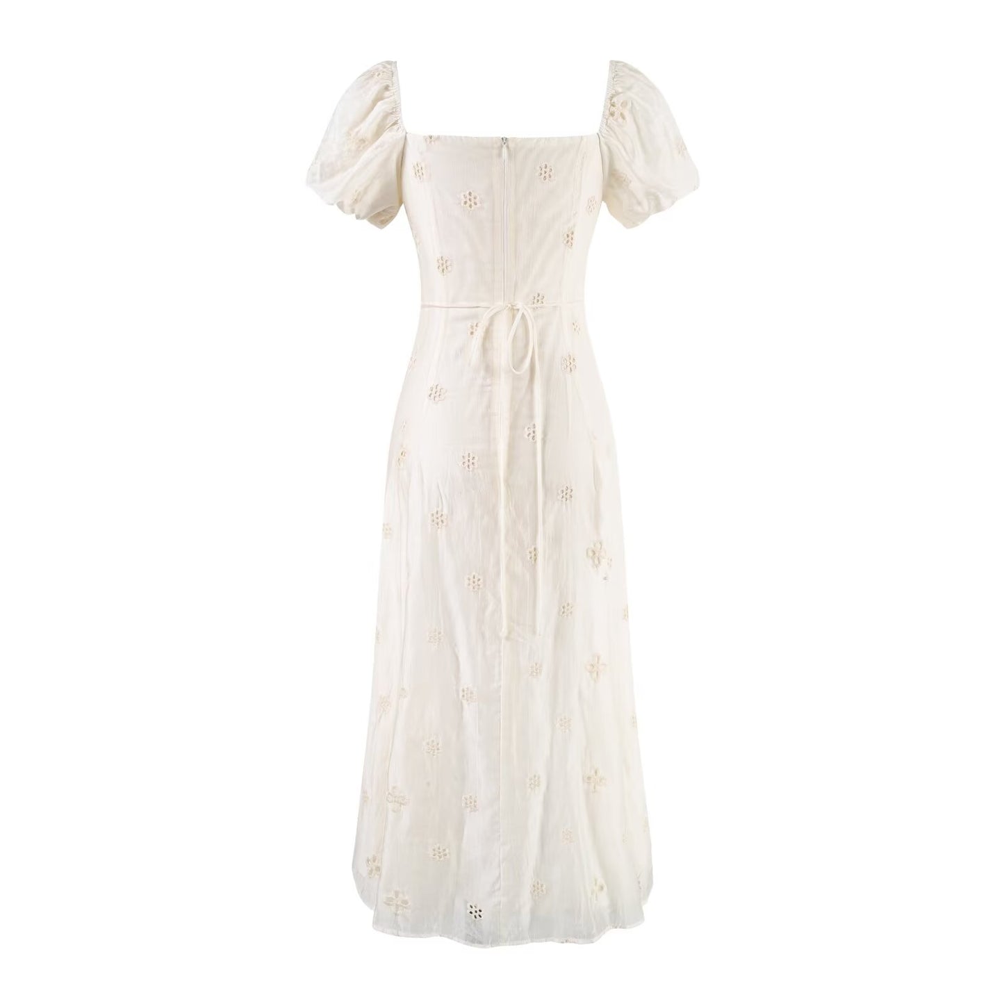 Gentle Sexy Dignified Hollow Out Cutout Embroidery Tie Neck Dress Women Summer Holiday Slimming Dress