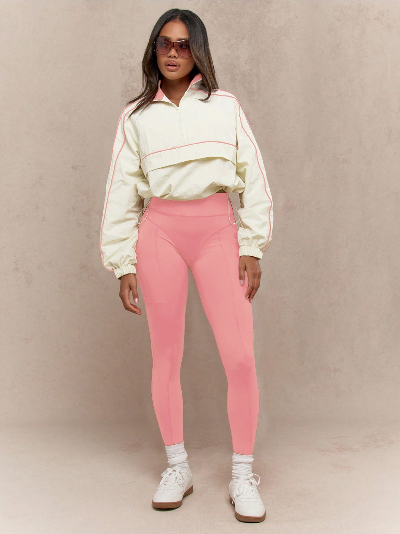 Women Wear Drawstring Waist Nylon Top Yoga Pants Sports Casual Two Piece Sets