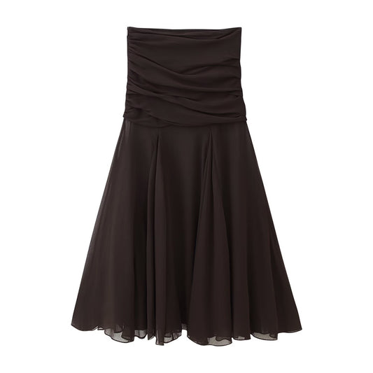 Summer Women Clothing Translucent Pleated Design Skirt