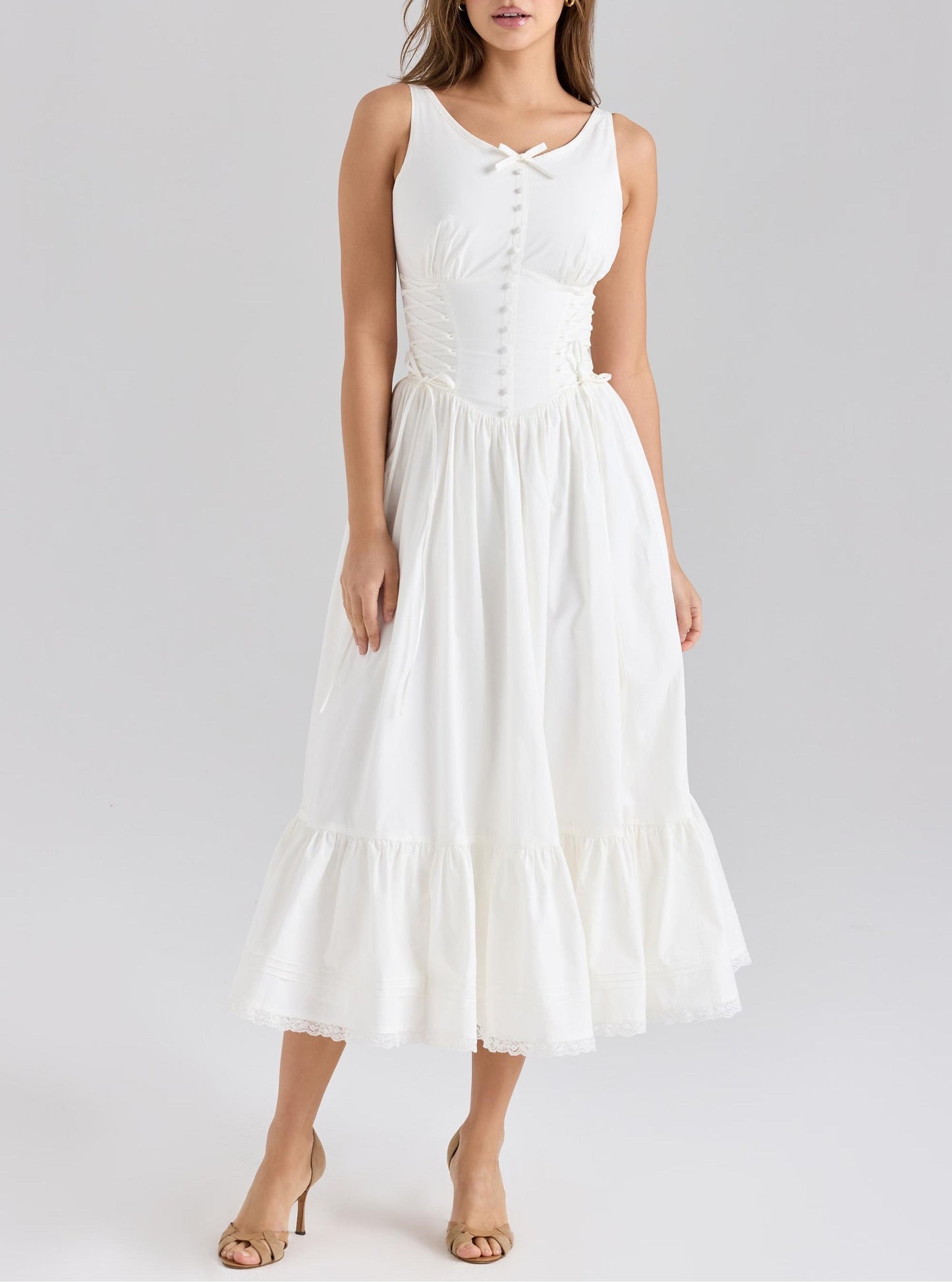 Elegant Sleeveless Dress Summer Slimming Boho Bow Mid Length Dress