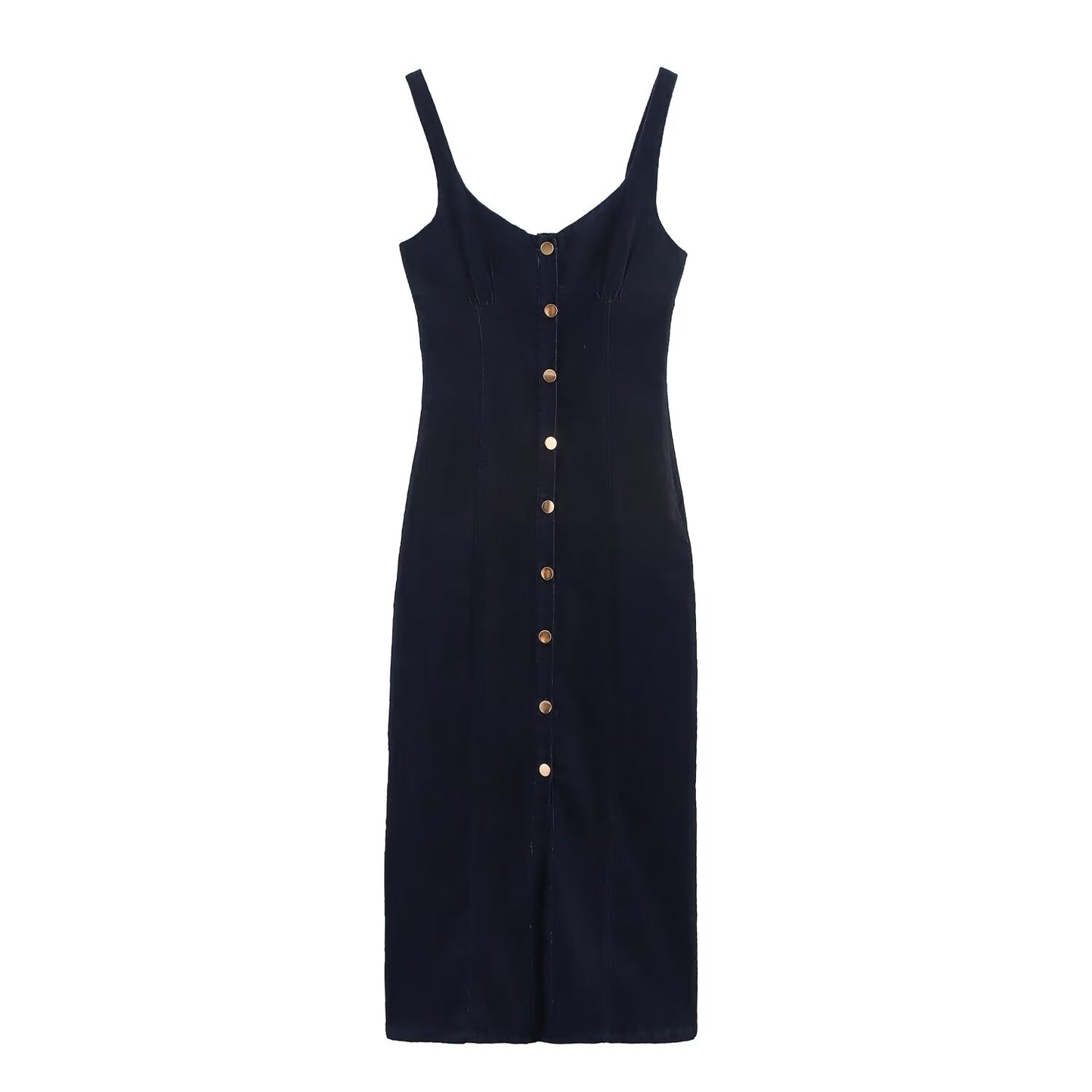 Women Clothing Denim Midi Length Sling Dress