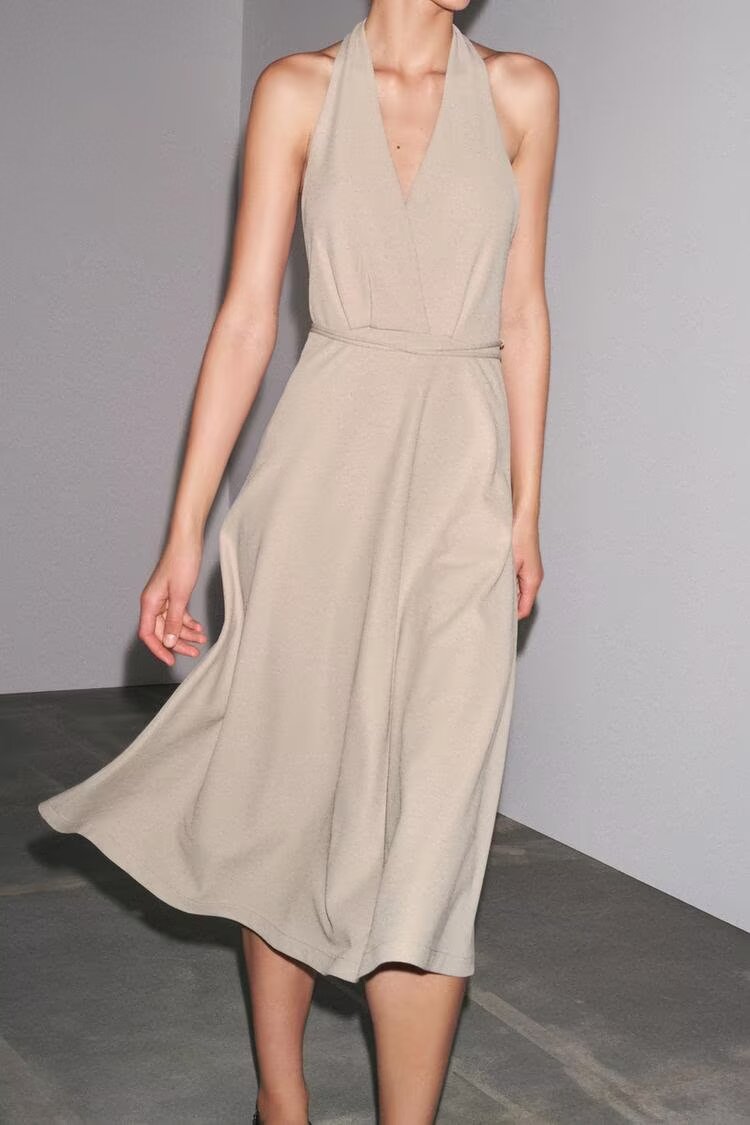 Women Clothing at Series Belt Hanging Collar Backless Dress