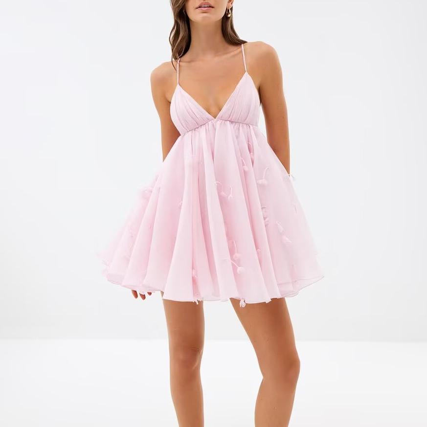 Summer Women Clothing Sexy Floral Suspenders Puff Short Dress