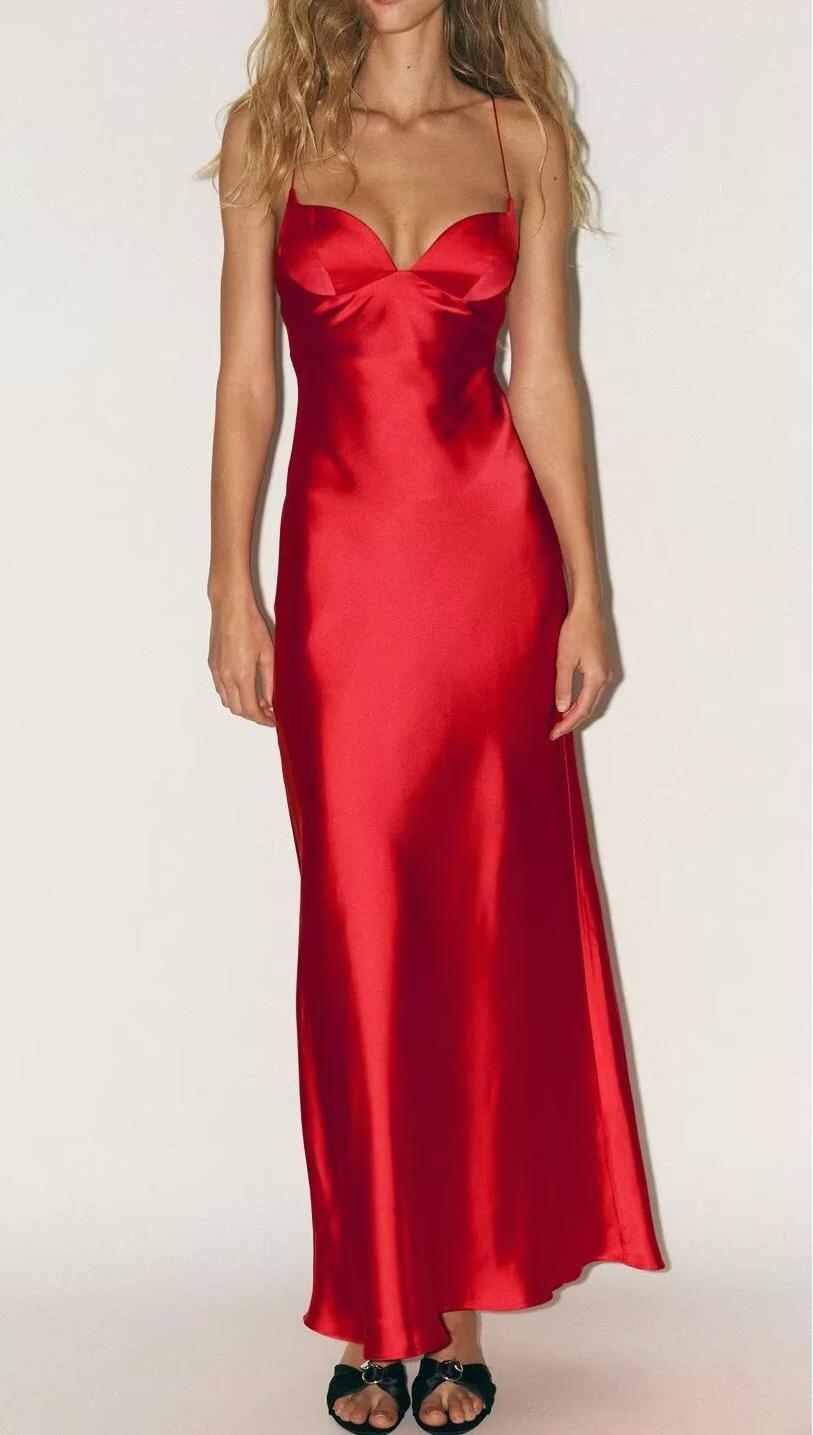 Women Clothing Summer Elegant Silk Satin Texture Strap Length Dress