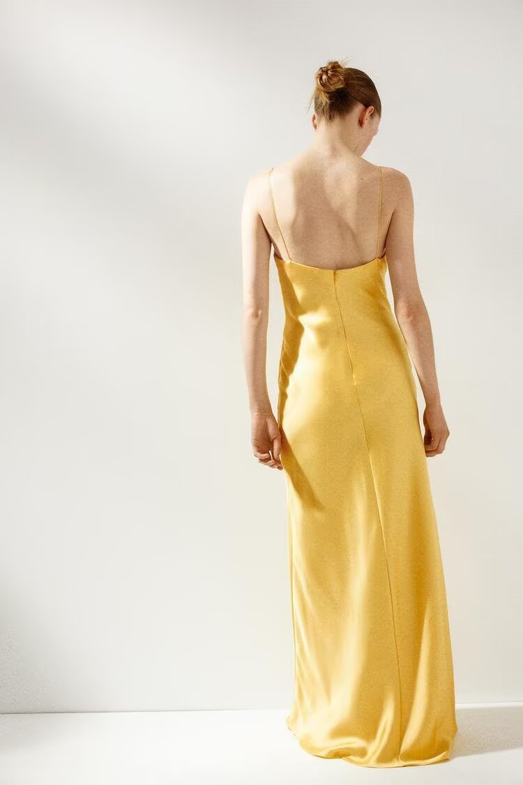 Women Clothing Summer Elegant Silk Satin Texture Strap Length Dress