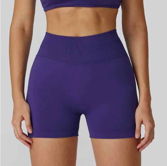 Sollinarry Seamless Yoga Shorts High Waist Pleated Peach Hip Slim Fitness Clothes Outdoor Running Exercise Shorts