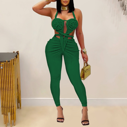 Women Wear Casual Sexy Halter Backless Solid Color Jumpsuit