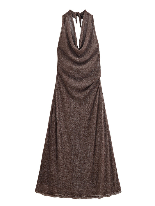Women Clothing Autumn Backless Metallic Dress