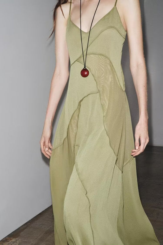 Women Clothing Draping Effect Stitching Dress