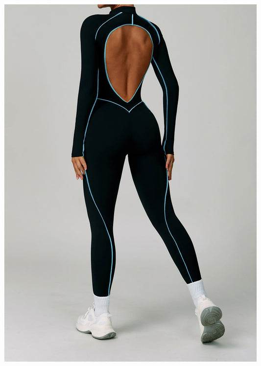 Contrast Color One Piece Quick Drying Yoga Clothes Back Tight Workout Clothes High Strength Sports Running Jumpsuit