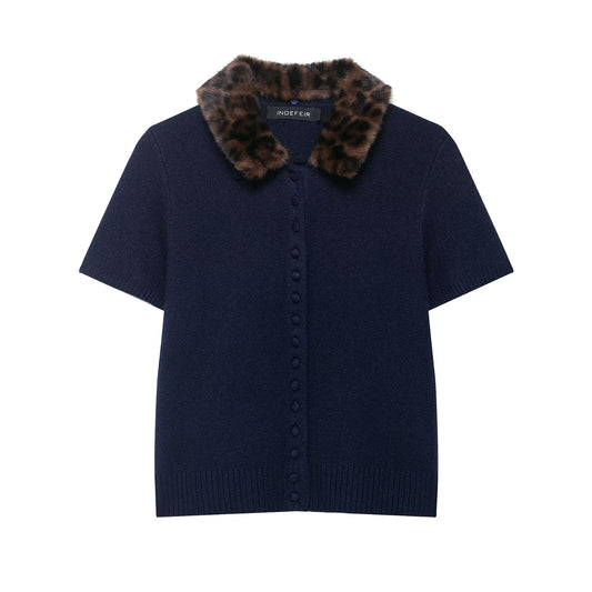 Women Animal Print Neckline Knitted Coat