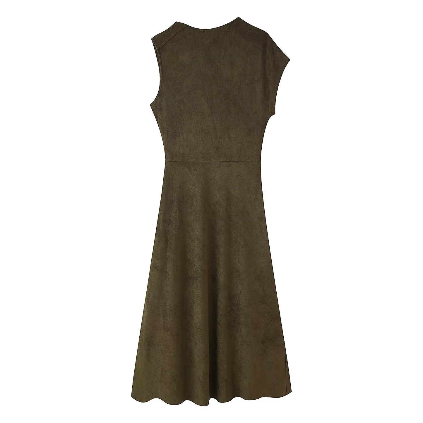 Early Autumn Women Clothing French Suede Leather Mid-Length Irregular Asymmetric Dress