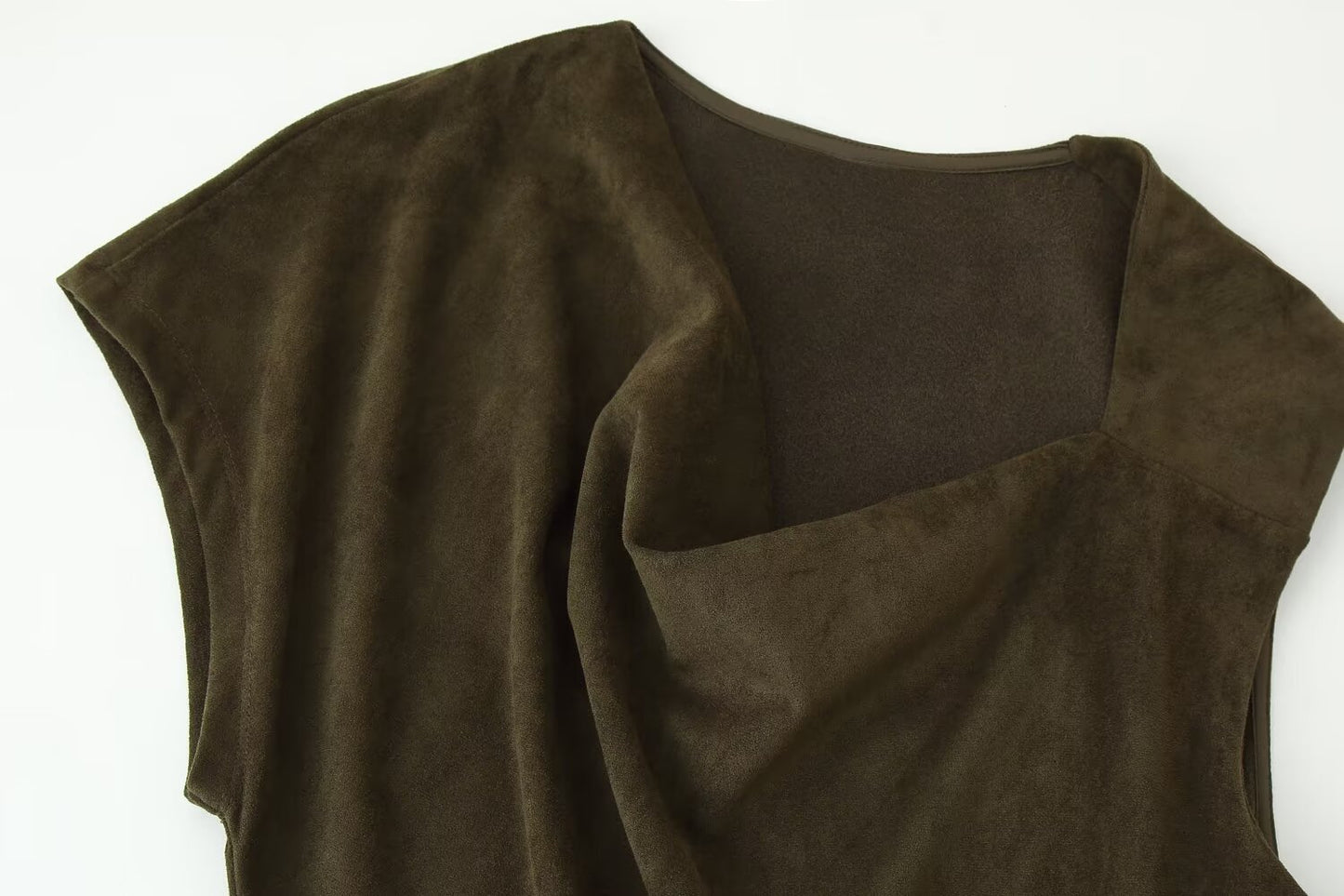 Early Autumn Women Clothing French Suede Leather Mid-Length Irregular Asymmetric Dress