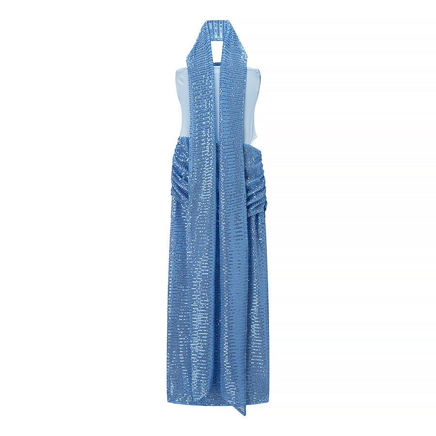 Autumn Entry Lux Sequined Ribbon Sleeveless Tube Top Cocktail Dress