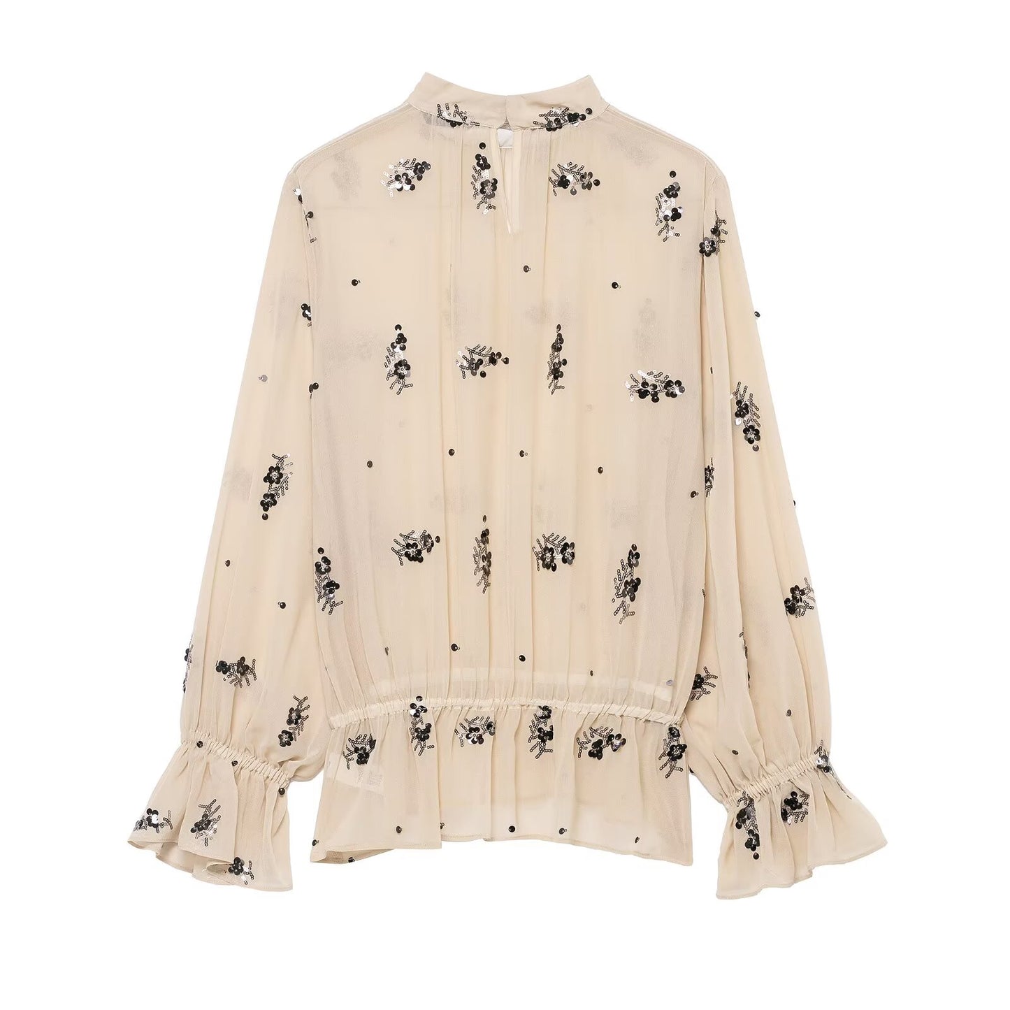 Winter Fashionable Temperamental All Match Sequin Translucent Shirt - Wanita Store