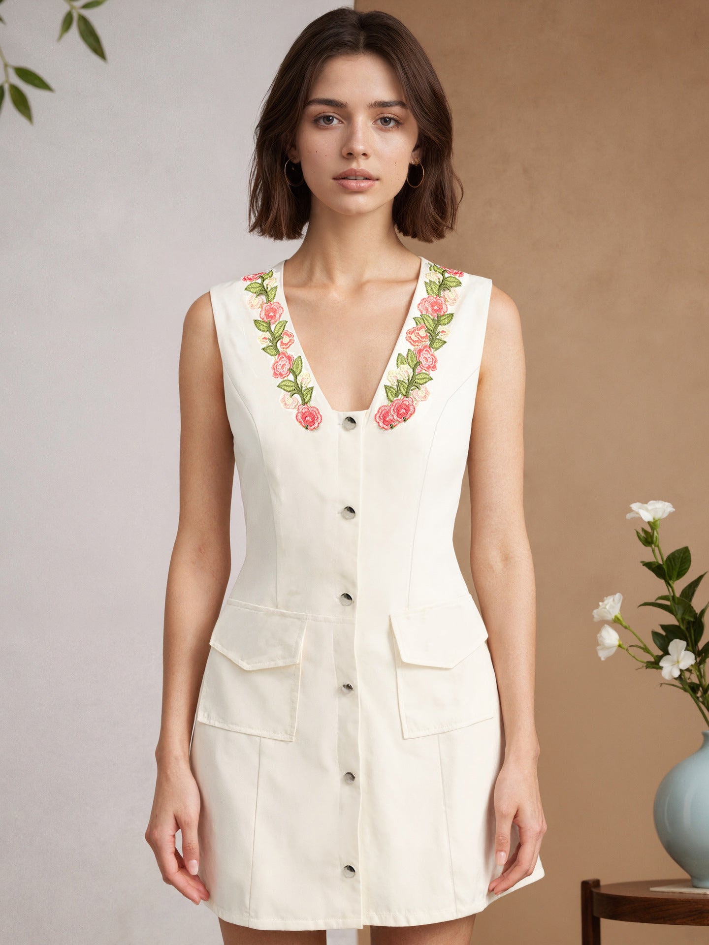 Vestido dorado blanco de un solo pecho sin mangas elegante socialité con cintura ajustada bordado para mujer