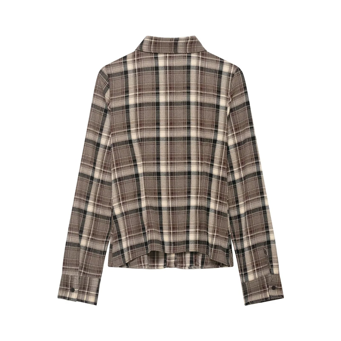 Women Clothing Top Product Slim Fit Plaid Shirt - Wanita Store
