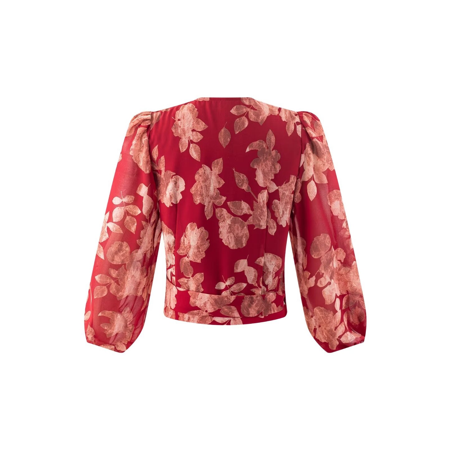 Summer Vacation Casual Cross V neck Lace up Red Bottom Printed Blouses - Wanita Store