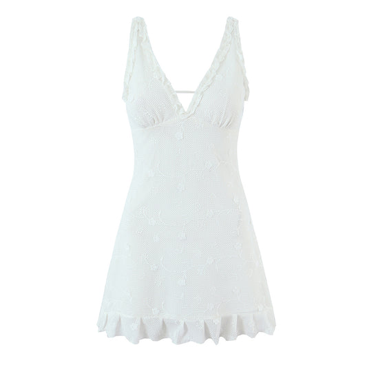 Women Clothing Mesh Embroidered Vest Dress
