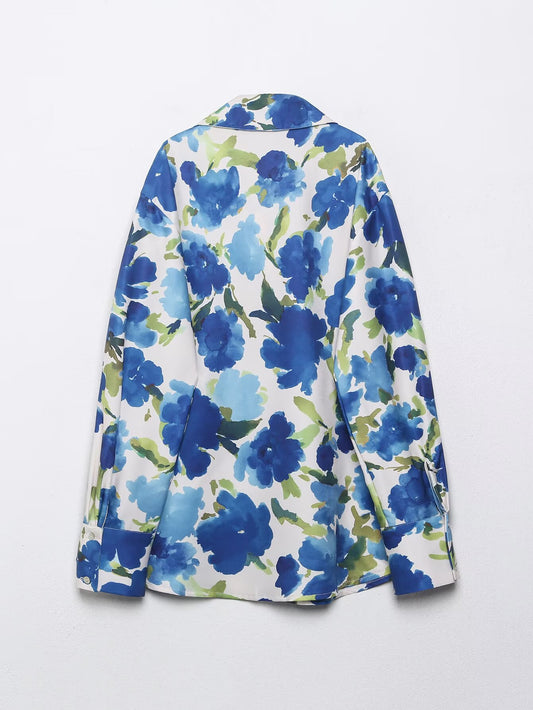 Women Clothing Long Sleeve Loose Casual Silk Satin Textured Shirt