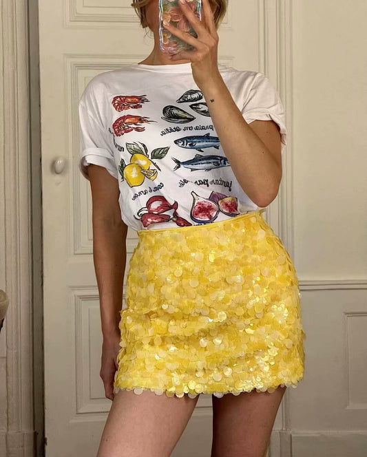 Women Clothing Spring Sequ Design A line High Waist Mini Skirt