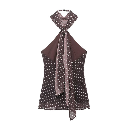 Ropa de mujer primavera sin espalda lunares accesorios colgantes cuello top