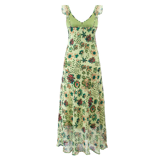 Summer Romantic Retro Fresh Ruffled Printed Dress Slim Slimming V Neckline Dress