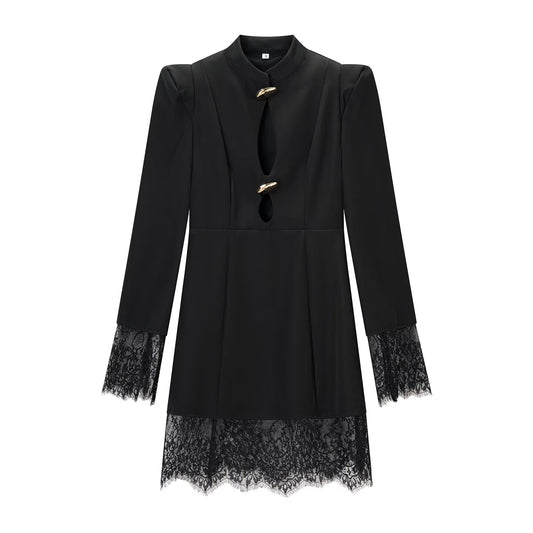 Trendy Hollow Out Cutout Long Sleeve Lace Splicing Dresses