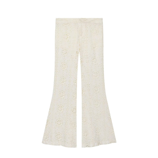 Summer Women Clothing Slim Fit Casual Embroidery Bell Bottom Pants