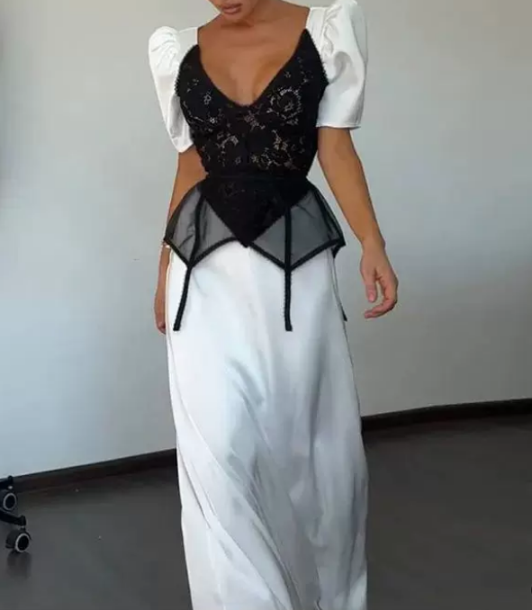 Retro Elegant Design Satin Waist Slimming Dress with Waist Seal