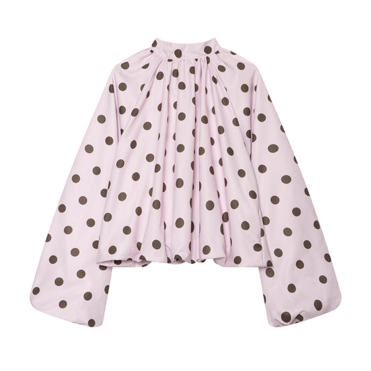 Women Clothing French Polka Dot Sleeve Top Back Bow Design Blouses