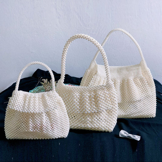 Handmade Beaded Bag Casual Women One Shoulder Dumpling Bag Simple Imitation Pearl Handbag