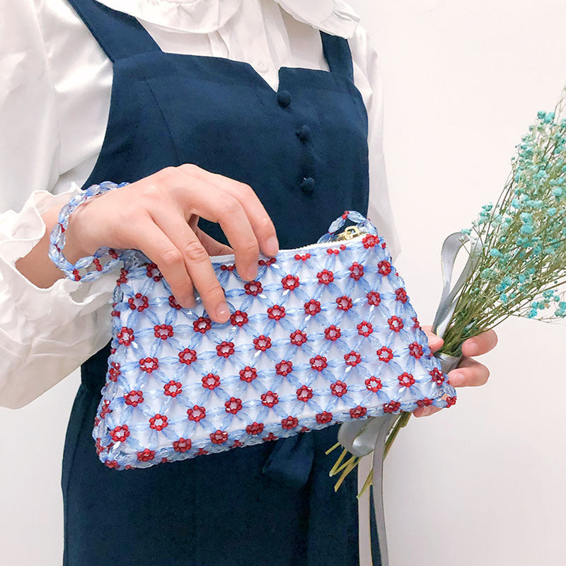 Source Handmade Beaded Bag Color Blocking Floral Transparent Handbag Retro Women Shoulder Bag