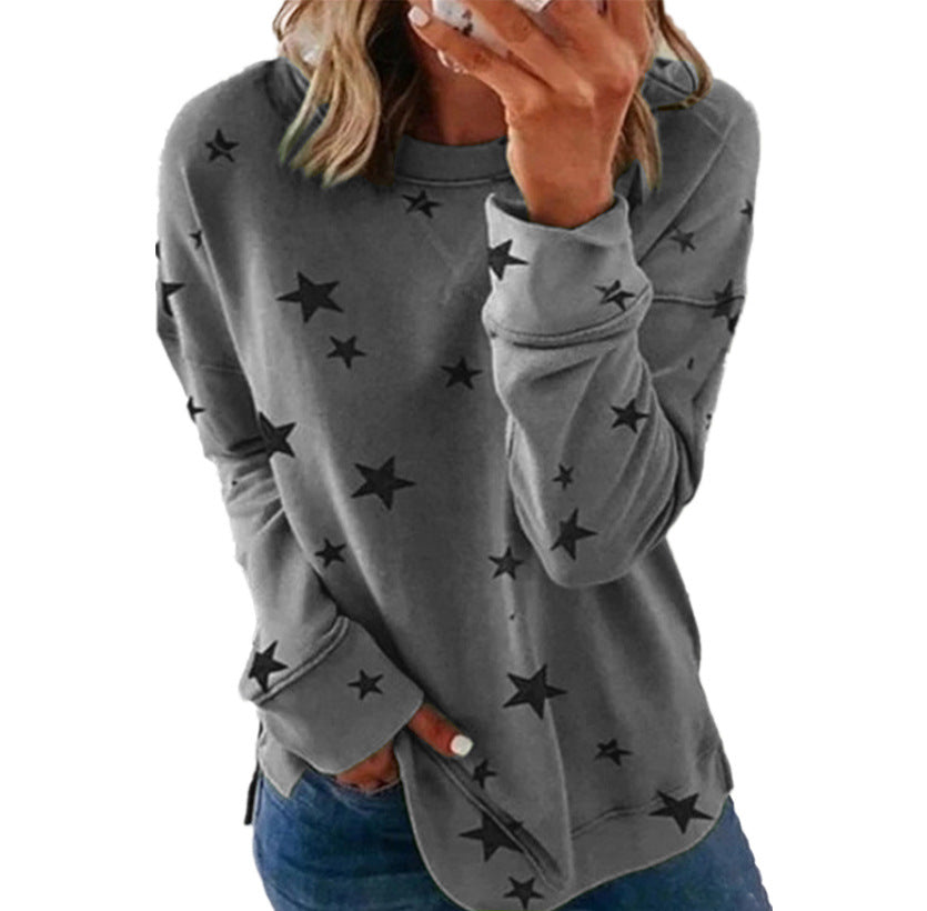 Autumn Winter Women Clothing Loose Oversized Long Sleeves T-shirt Printed Sweater