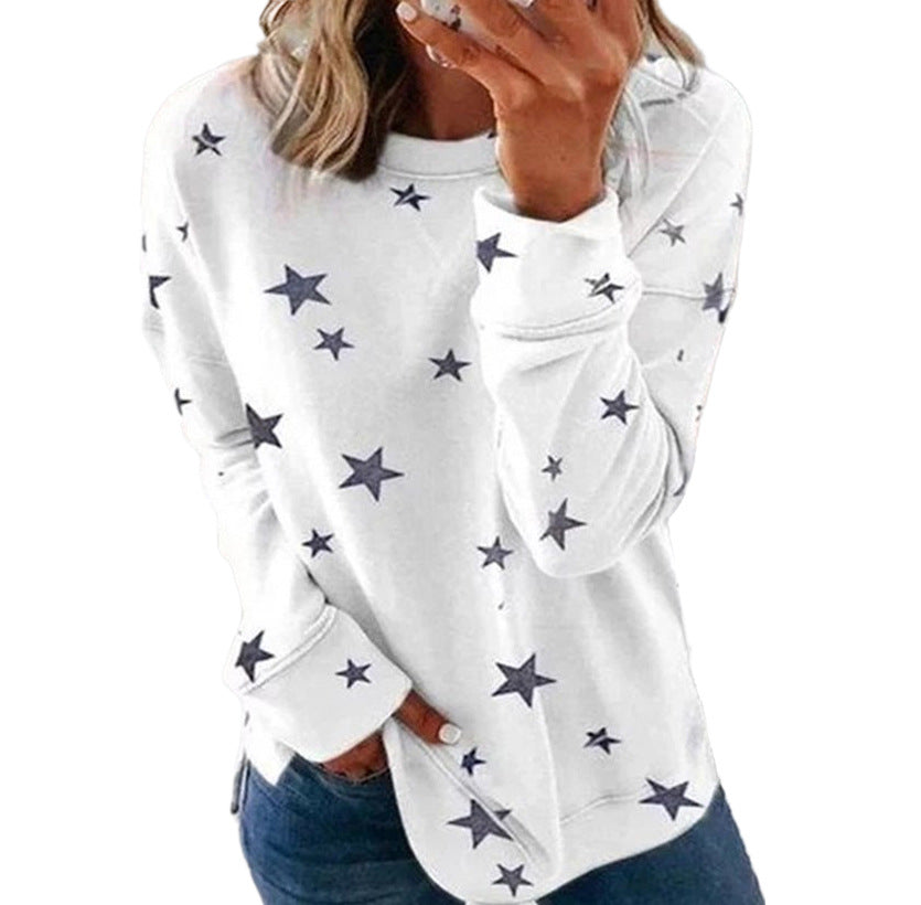 Autumn Winter Women Clothing Loose Oversized Long Sleeves T-shirt Printed Sweater