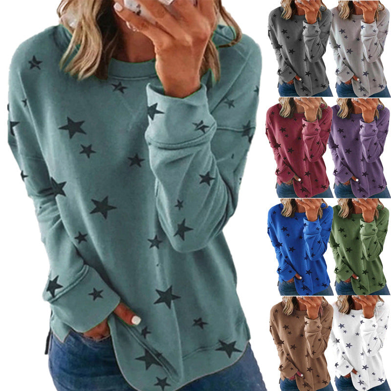 Autumn Winter Women Clothing Loose Oversized Long Sleeves T-shirt Printed Sweater