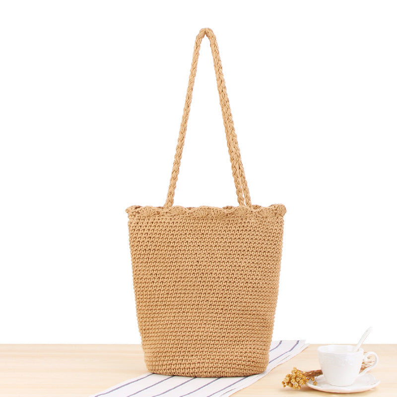 Shoulder Hand-Woven Bag Hand Crocheting Cotton String Vacation Beach Casual Bag