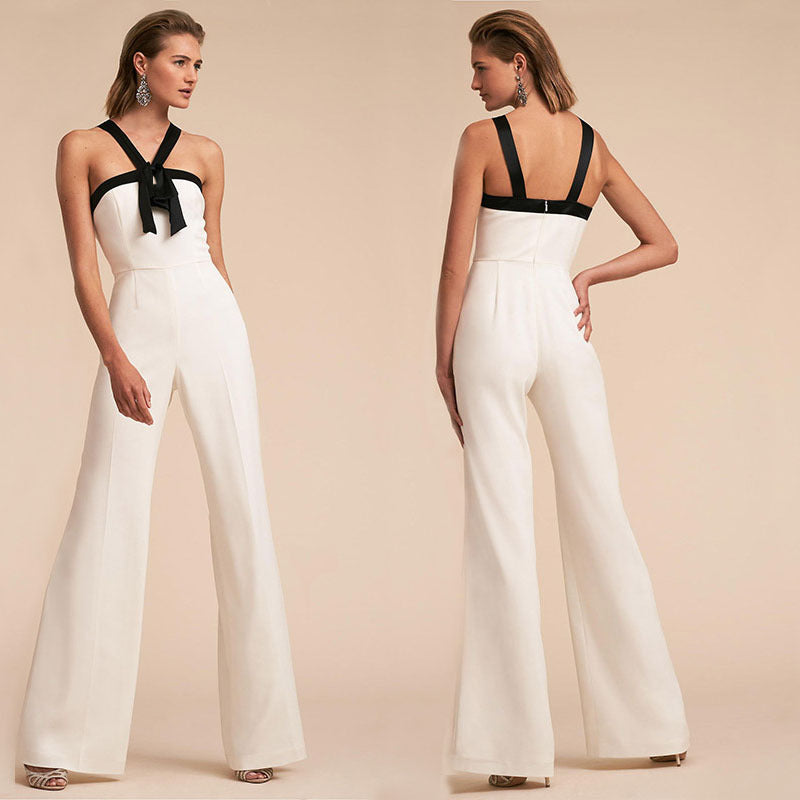 New Women Clothing Contrast Color Suspender Hot White Women Jumpsuit