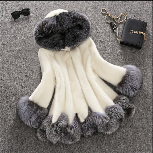 Autumn Winter Women Clothing Faux Fur Coat Mid Length Mink Fur Women Coat