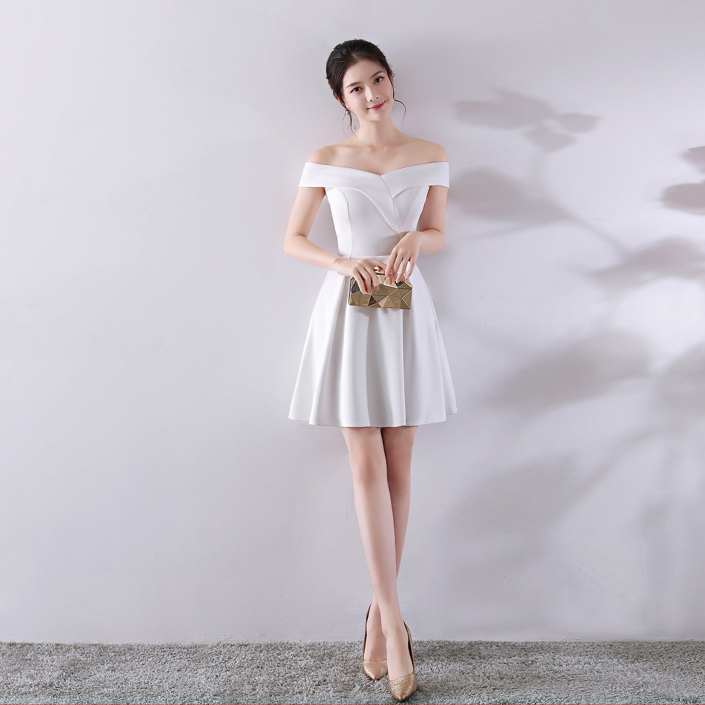 Toast Dress Bride Spring Wedding Summer Red Short off Shoulder Wedding Dress