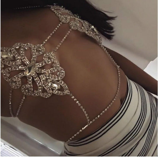Jewelry Bikini Crystal Rhinestone Sexy Chest Necklace Trendy Female Geometric Abstract Diamond Body Cha Accessories - Wanita Store