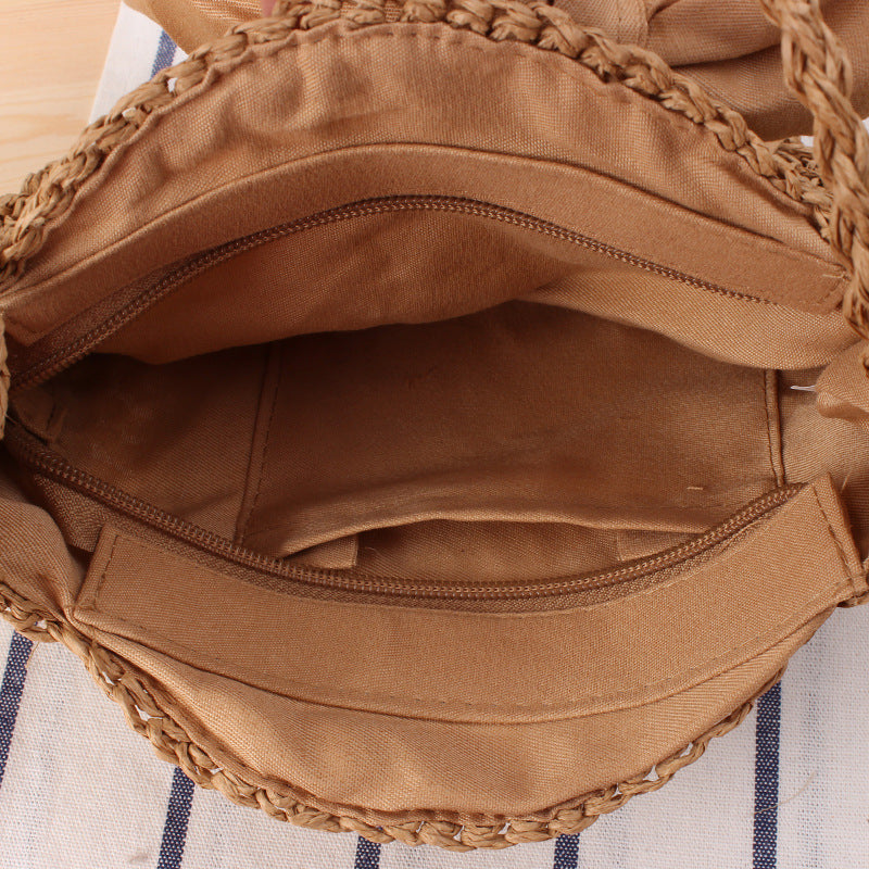 Cute Bowknot Crossbody Woven Bag Handmade Crochet round Straw Bag Women Bag Beach Bag