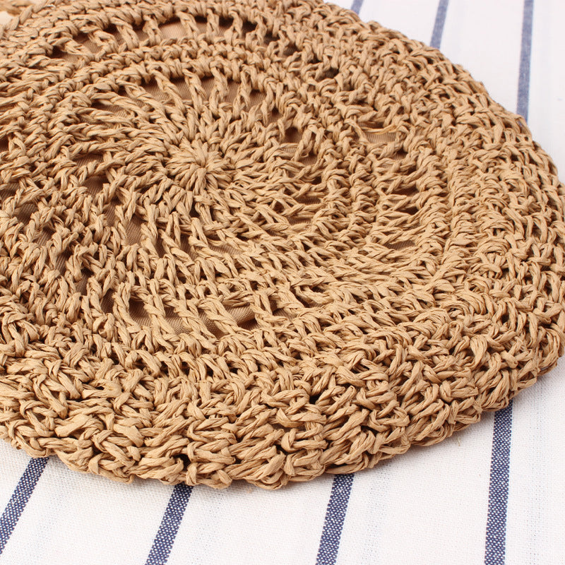 Cute Bowknot Crossbody Woven Bag Handmade Crochet round Straw Bag Women Bag Beach Bag