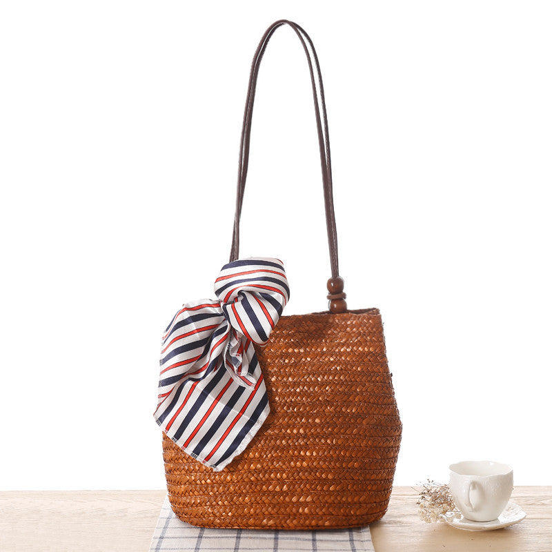 Shoulder Straw Bag Women Bag Seaside Holiday Woven Bag Straw Bag Beach Bag Silk Scarves Are Not Included