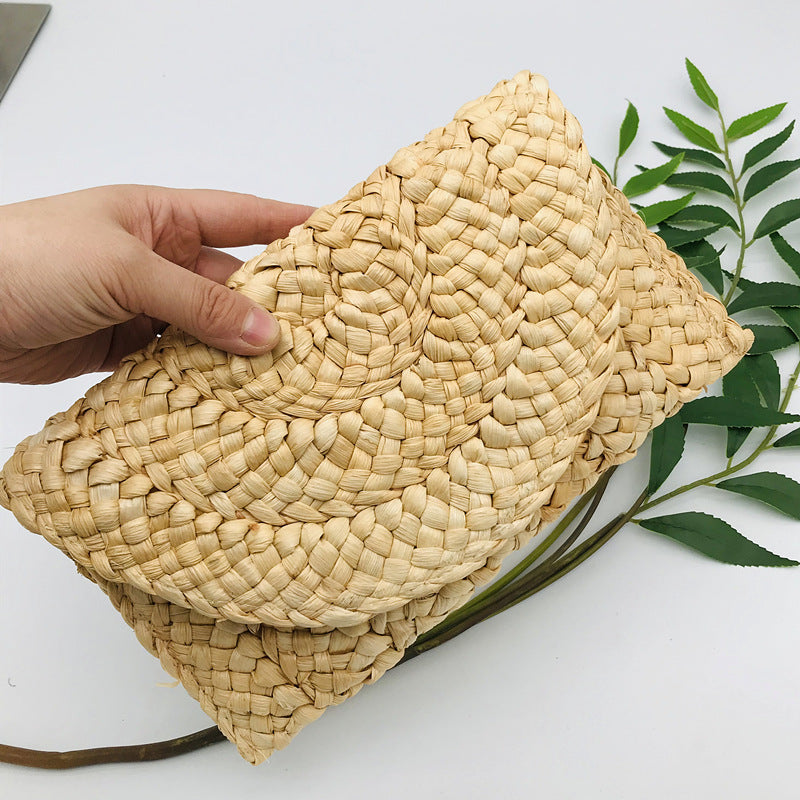 Corn Husk Straw Bag Clutch Women Large Capacity Clutch Hand-Woven Bag Mobile Phone Bag Coin Purse Japanese Korean