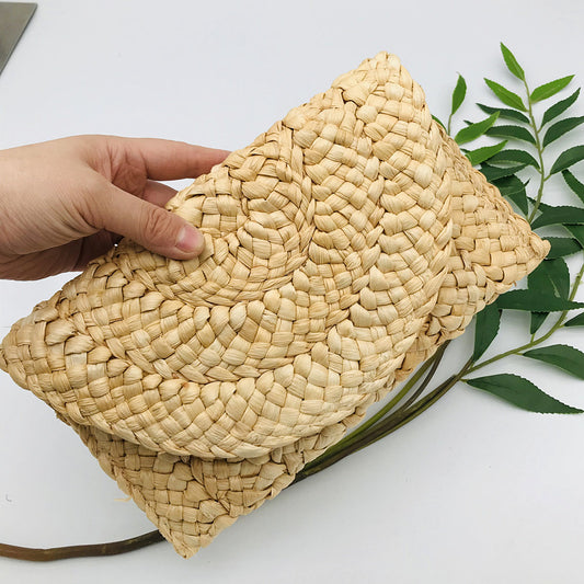 Corn Husk Straw Bag Clutch Women Large Capacity Clutch Hand-Woven Bag Mobile Phone Bag Coin Purse Japanese Korean