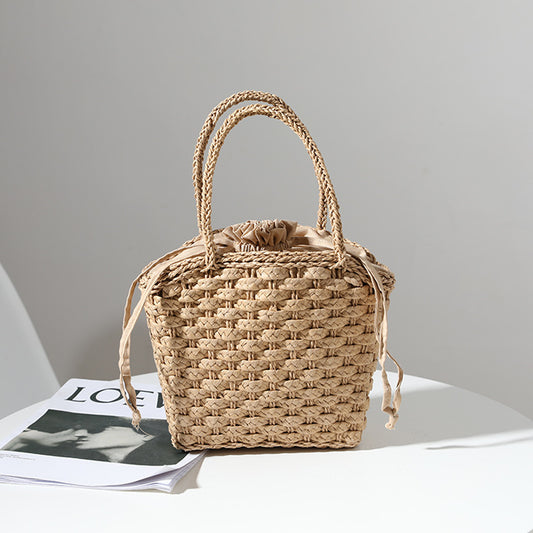 Japan South Korea Straw Bag Solid Color Woven Bag One Shoulder Hand-Carrying Small Bag Casual Women Bag Vacation Beach Bag - Wanita Store