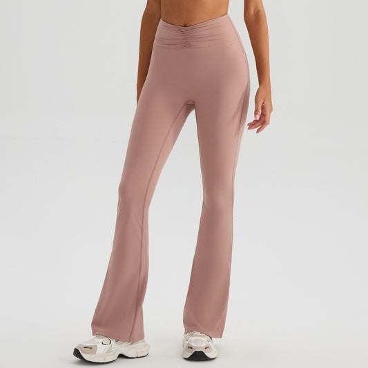 Nude Feel High Waist Hip Lift Yoga Pants Bell Bottom Pants Running Fitness Pants Slimming Tight Breathable Sports Pants